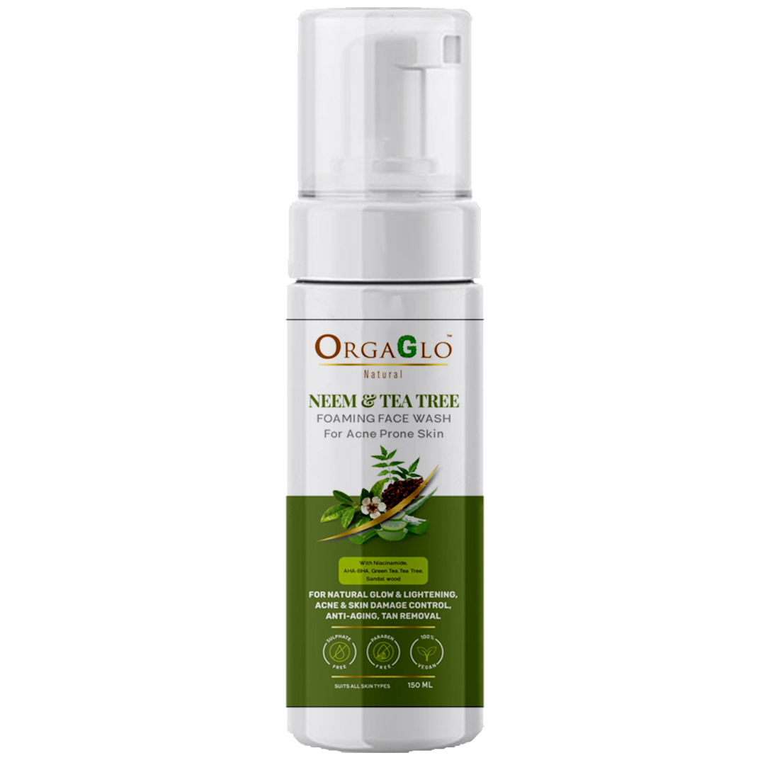 https://www.orgaglo.com/storage/products/Neem and Tea Tree Foaming Face Wash with AHA & BHA for Acne Prone Skin-150 ml
